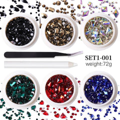 6 Grid Rhinestone Nail Art Set Flat Back Gemstones for DIY Nail Art