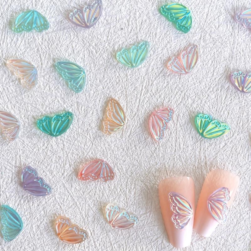 Aurora Butterfly Wings Nail Charms Resin Stones Rhinestones 30 Pcs