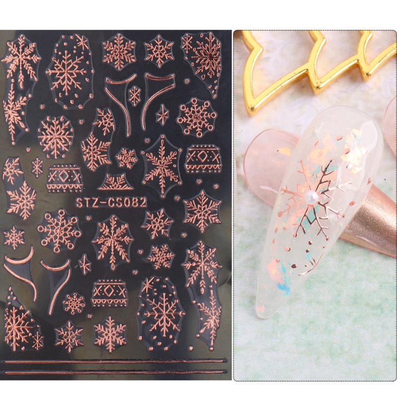 Christmas Snowflake Rose Golden Nail Art Sticker Decal