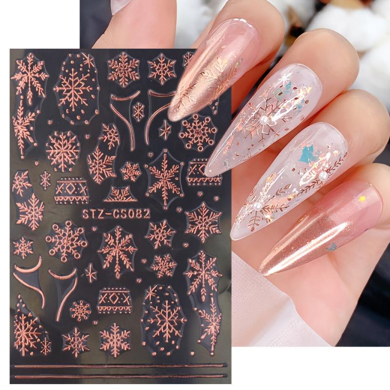 Christmas Snowflake Rose Golden Nail Art Sticker Decal