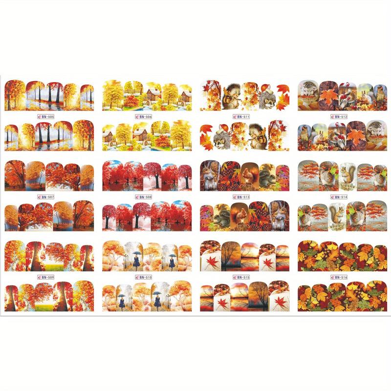 Maple Leaf Nail Water Transfer Stickers Fox Owl Nail Decals DIY Nail Art