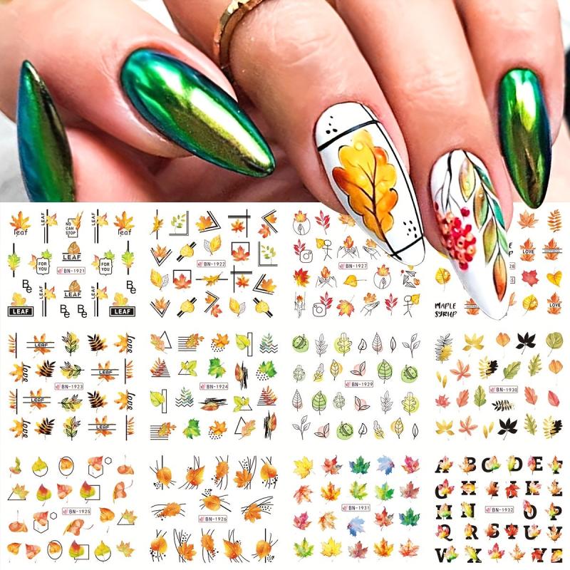 Maple Leaf Nail Water Transfer Stickers Fox Owl Nail Decals DIY Nail Art