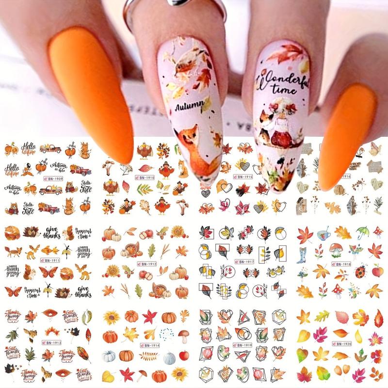 Maple Leaf Nail Water Transfer Stickers Fox Owl Nail Decals DIY Nail Art