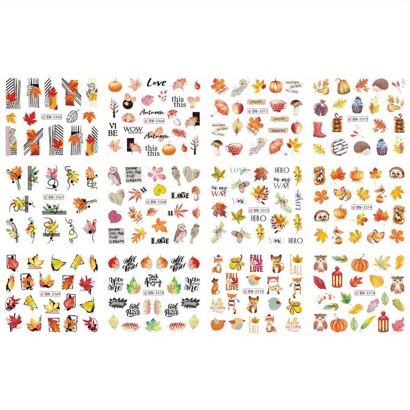 Maple Leaf Nail Water Transfer Stickers Fox Owl Nail Decals DIY Nail Art