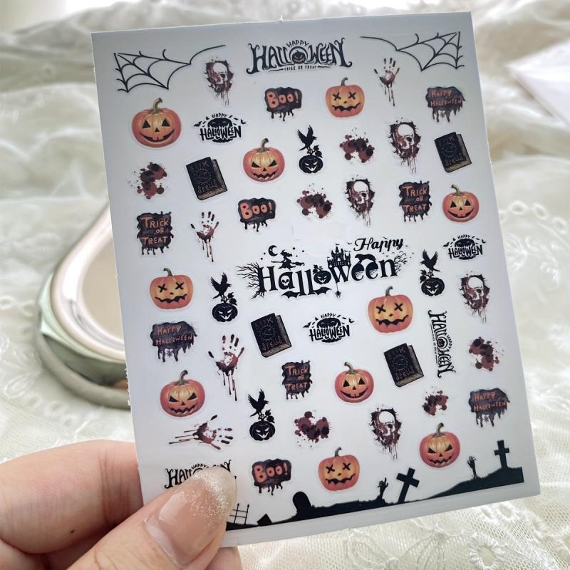 Halloween Nail Art Stickers Skull Pumpkin DIY Nail Decals Self Adhesive Supplies