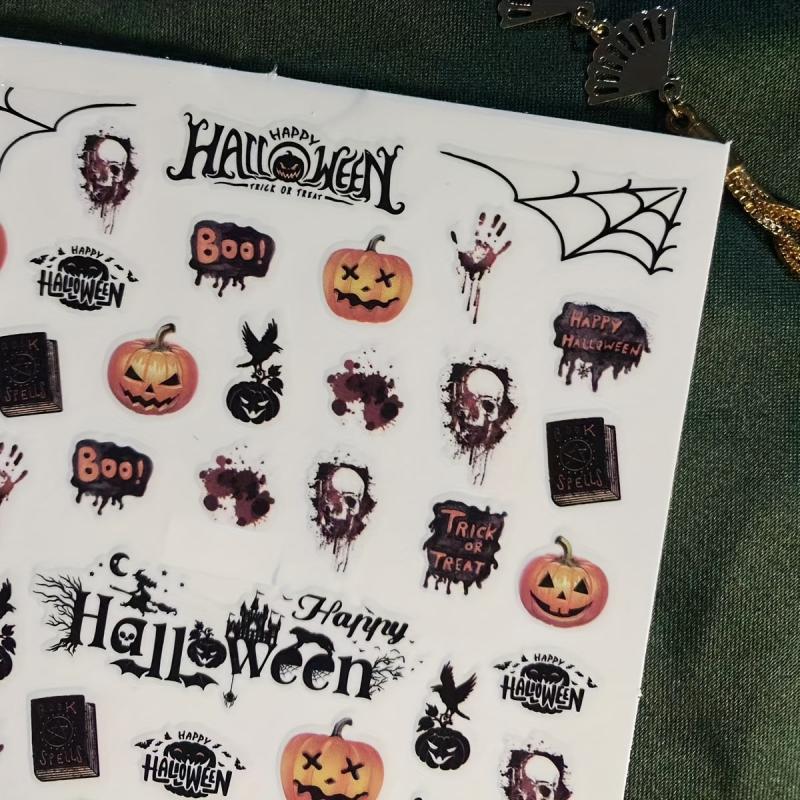 Halloween Nail Art Stickers Skull Pumpkin DIY Nail Decals Self Adhesive Supplies