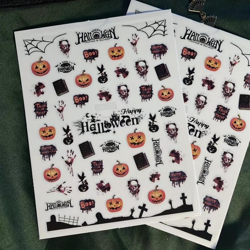 Halloween Nail Art Stickers Skull Pumpkin DIY Nail Decals Self Adhesive Supplies