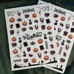 Halloween Nail Art Stickers Skull Pumpkin DIY Nail Decals Self Adhesive Supplies