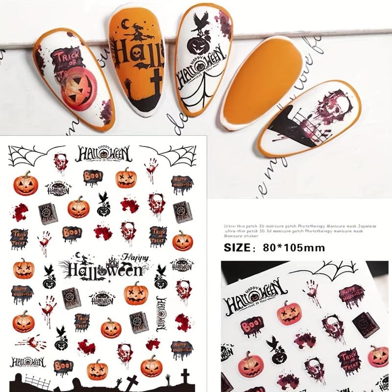 Halloween Nail Art Stickers Skull Pumpkin DIY Nail Decals Self Adhesive Supplies