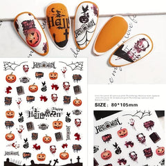 Halloween Nail Art Stickers Skull Pumpkin DIY Nail Decals Self Adhesive Supplies