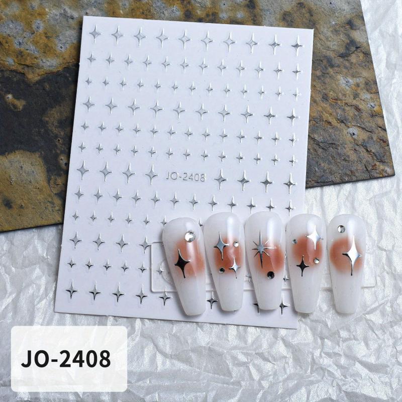 French Manicure Stickers Silver Glitter Star Love Heart Nail Decals