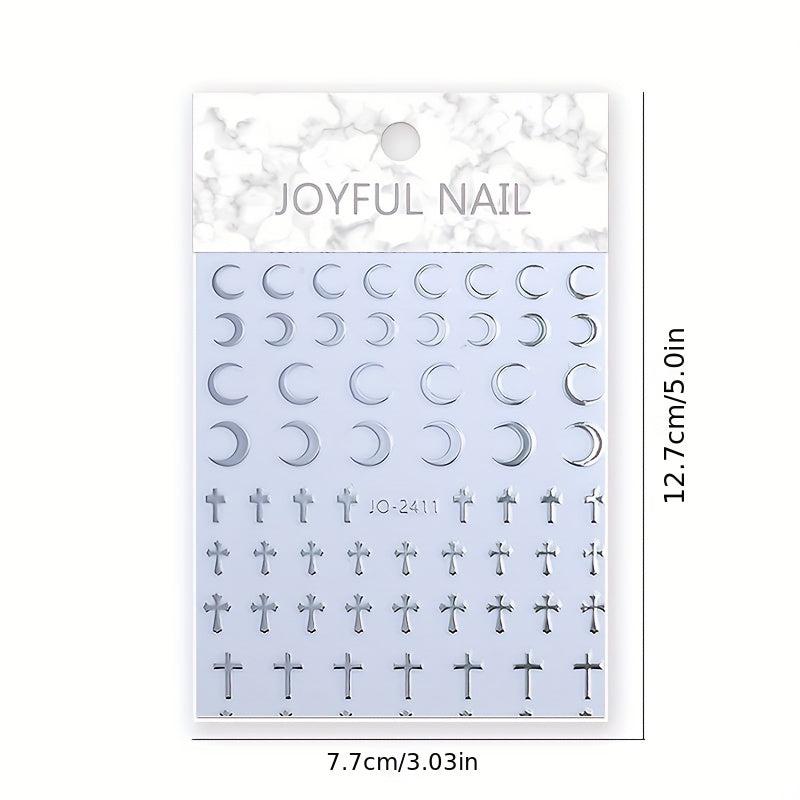 French Manicure Stickers Silver Glitter Star Love Heart Nail Decals
