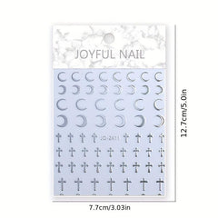 French Manicure Stickers Silver Glitter Star Love Heart Nail Decals