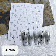 French Manicure Stickers Silver Glitter Star Love Heart Nail Decals