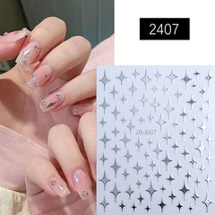 French Manicure Stickers Silver Glitter Star Love Heart Nail Decals