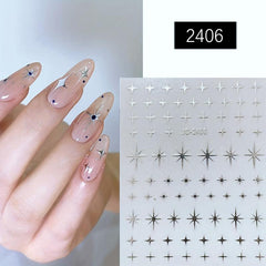 French Manicure Stickers Silver Glitter Star Love Heart Nail Decals