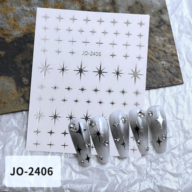 French Manicure Stickers Silver Glitter Star Love Heart Nail Decals