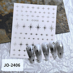 French Manicure Stickers Silver Glitter Star Love Heart Nail Decals