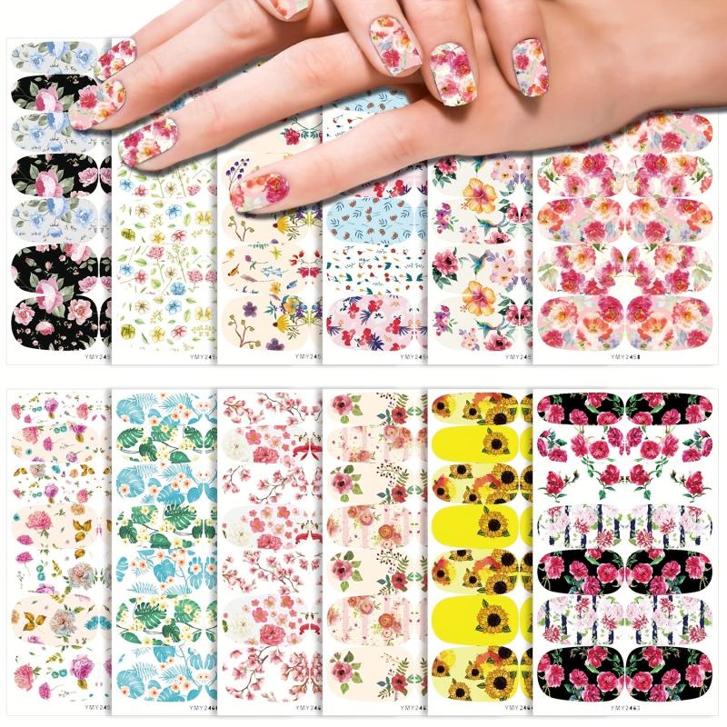 Floral Nail Polish Strips Stickers Self Adhesive Full Nail Wraps