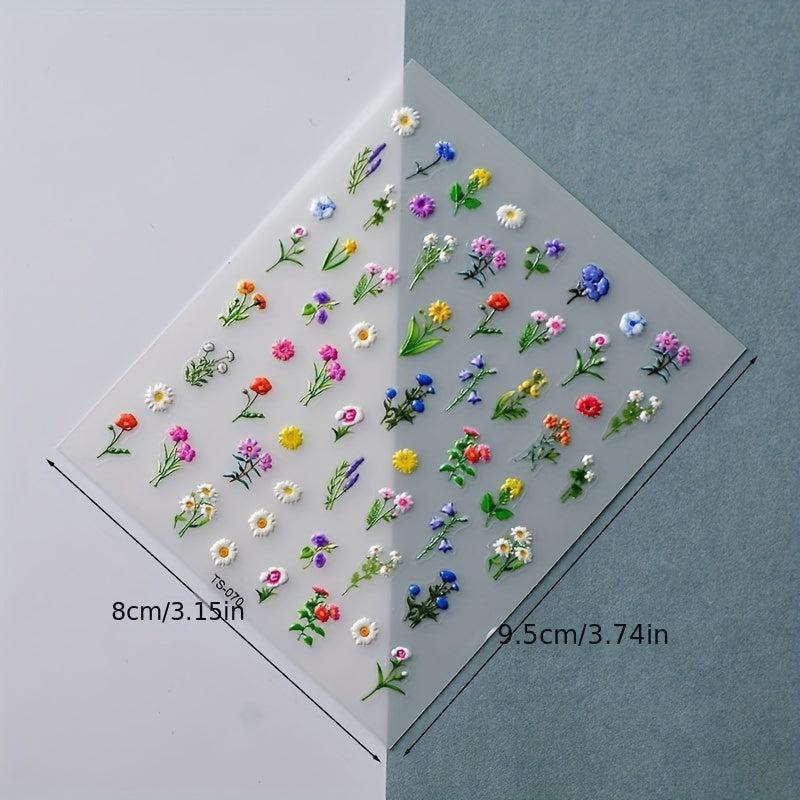 5D Embossed Flower Nail Art Sticker Self Adhesive Decals