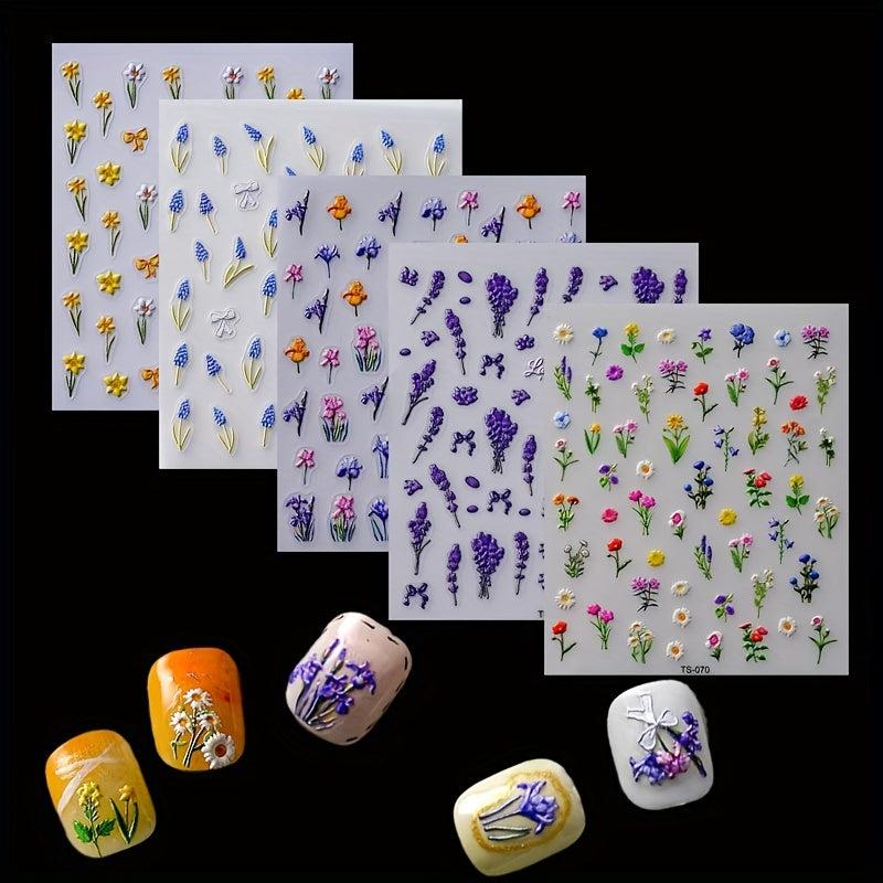 5D Embossed Flower Nail Art Sticker Self Adhesive Decals