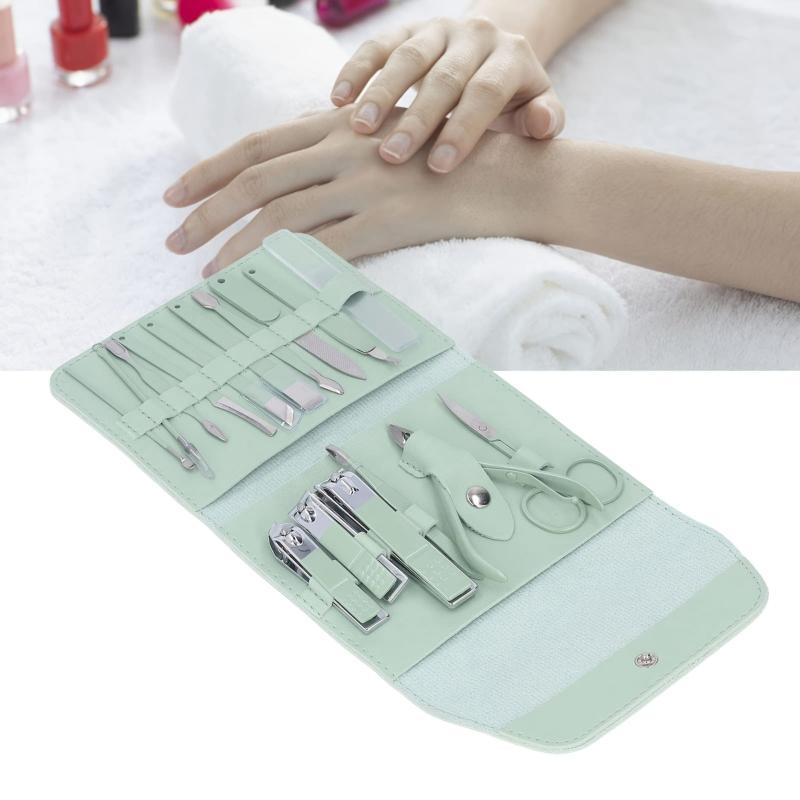 16 Pcs Manicure Set Portable Beauty Pliers Scissors Ear Spoon Storage Bag