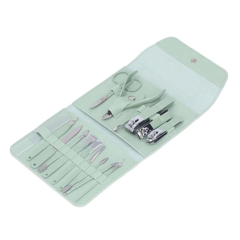 16 Pcs Manicure Set Portable Beauty Pliers Scissors Ear Spoon Storage Bag