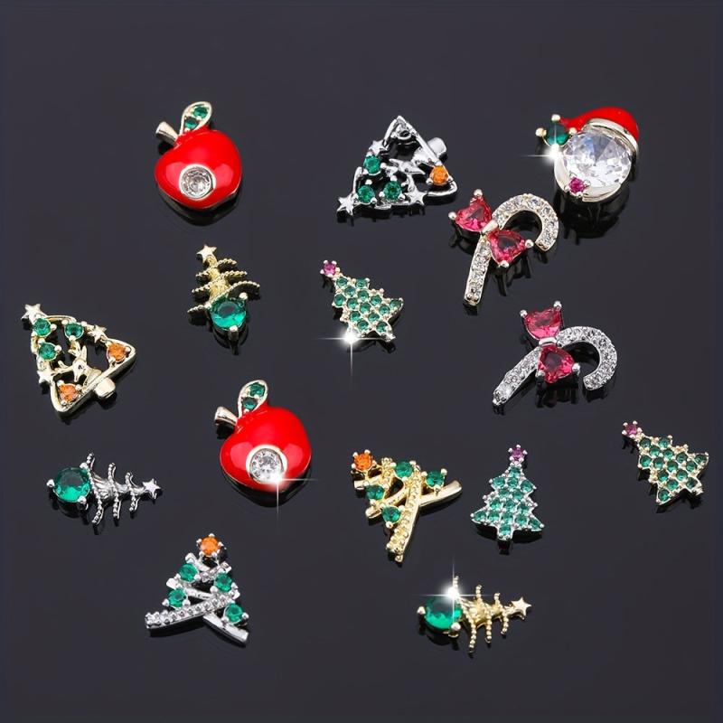 3pcs 3D Christmas Nail Art Charms With Rhinestones - Tree Nail Art Accessories