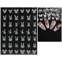 Glitter Rabbit Bowtie Butterfly Nail Art Stickers Self Adhesive Decals