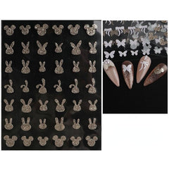Glitter Rabbit Bowtie Butterfly Nail Art Stickers Self Adhesive Decals