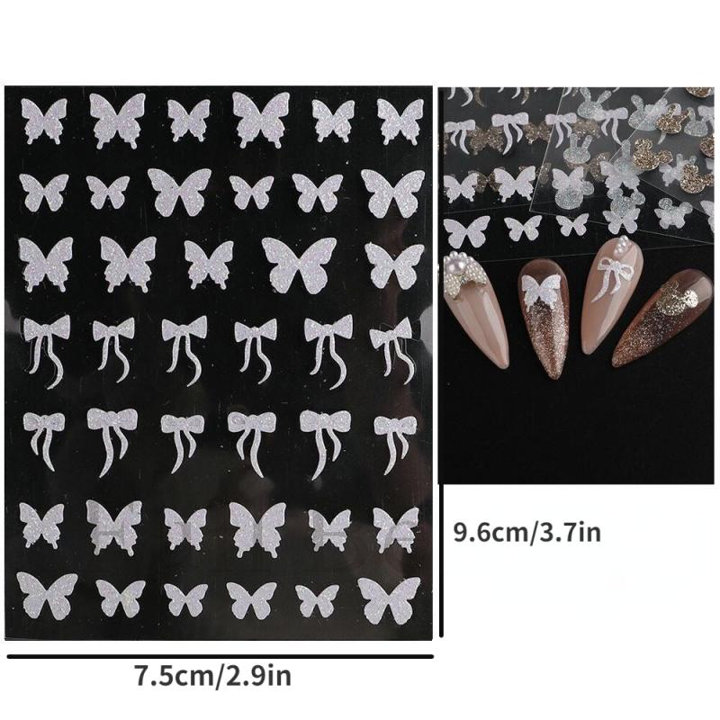 Glitter Rabbit Bowtie Butterfly Nail Art Stickers Self Adhesive Decals