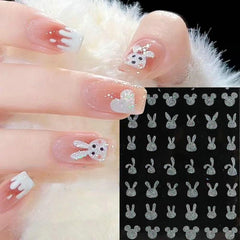 Glitter Rabbit Bowtie Butterfly Nail Art Stickers Self Adhesive Decals