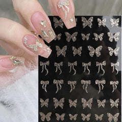 Glitter Rabbit Bowtie Butterfly Nail Art Stickers Self Adhesive Decals
