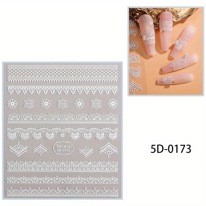 5D Embossed Nail Art Stickers for Bride Wedding Use