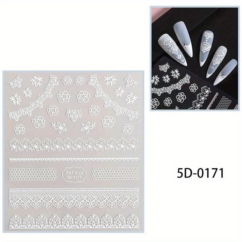 5D Embossed Nail Art Stickers for Bride Wedding Use