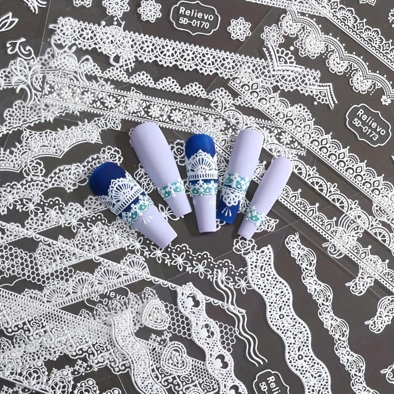 5D Embossed Nail Art Stickers for Bride Wedding Use