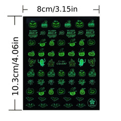 9pcs Glow In Dark Halloween Nail Decals Pumpkin Bat Ghost Designs DIY Nail Art