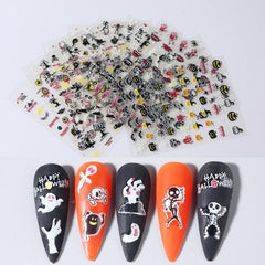 9pcs Glow In Dark Halloween Nail Decals Pumpkin Bat Ghost Designs DIY Nail Art