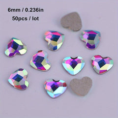 50Pcs Heart Shaped Nail Art Rhinestones Crystal AB Gemstones