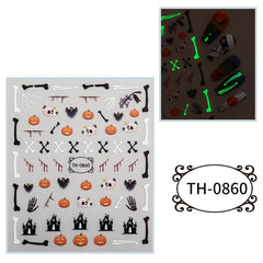 3D Luminous Halloween Nail Stickers - Self Adhesive Nail Art Supplies
