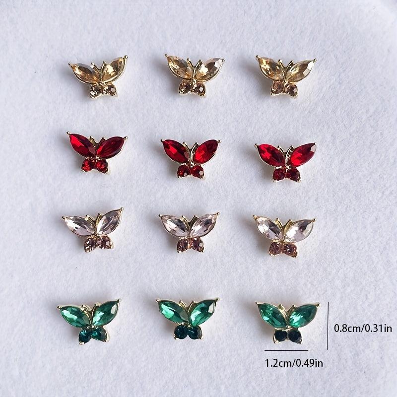 3D Butterfly Nail Charms Crystal Rhinestone 6pcs