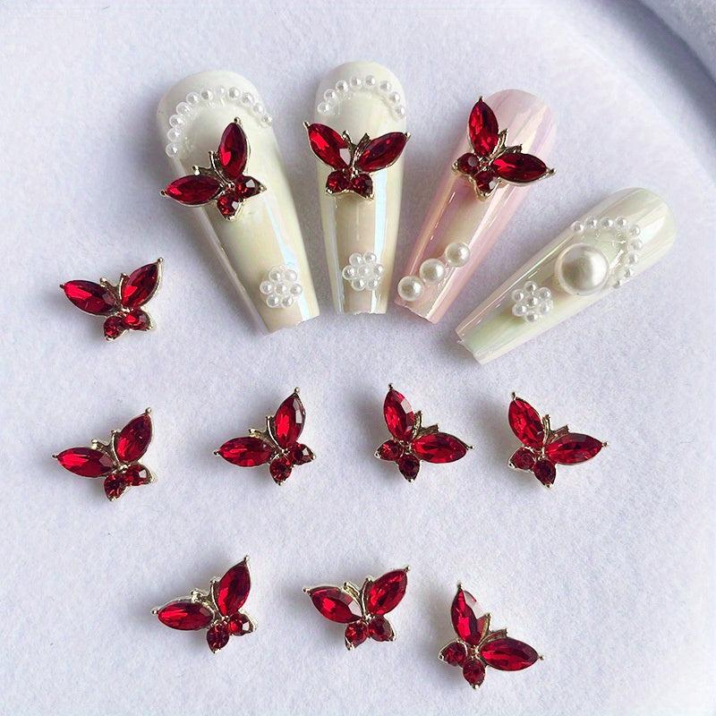 3D Butterfly Nail Charms Crystal Rhinestone 6pcs