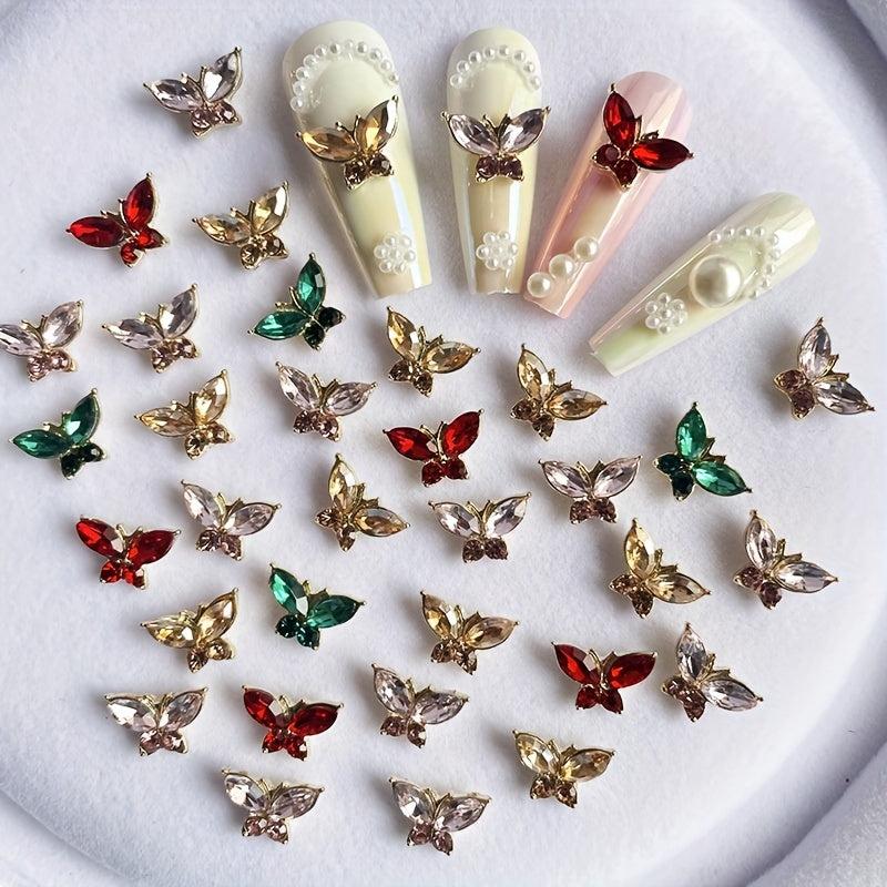 3D Butterfly Nail Charms Crystal Rhinestone 6pcs