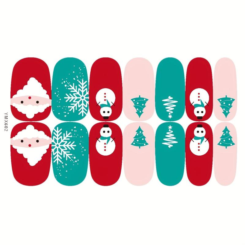 Christmas Nail Polish Stickers, Snowflake Snowman Elk Santa Claus Nail Strips