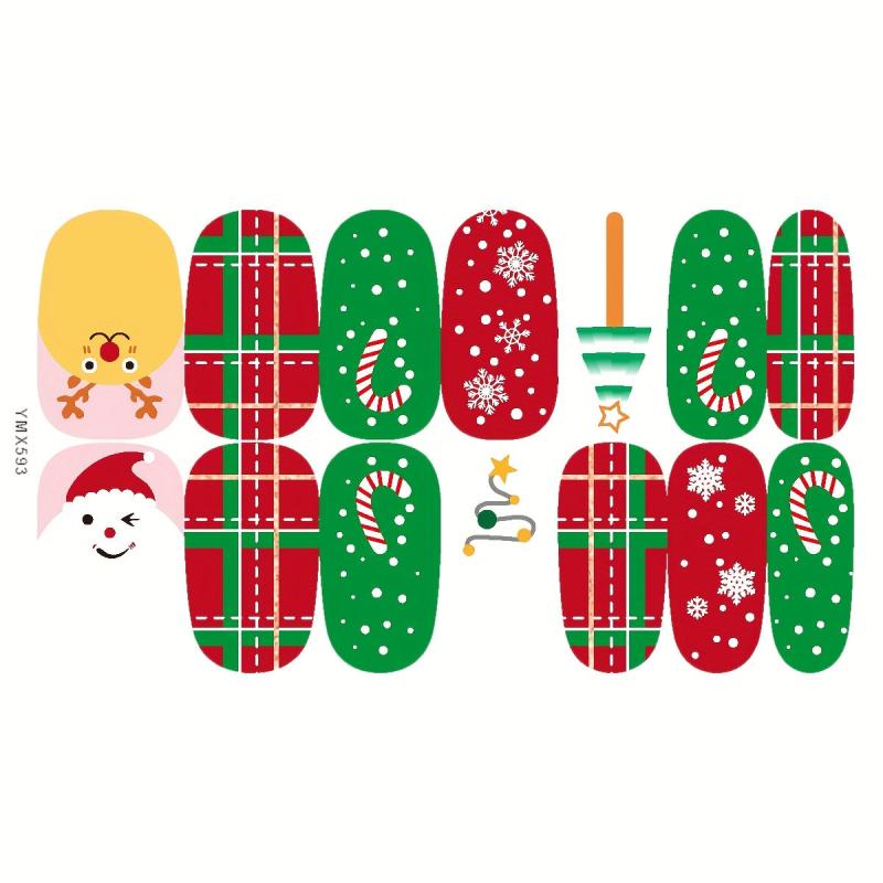 Christmas Nail Polish Stickers, Snowflake Snowman Elk Santa Claus Nail Strips