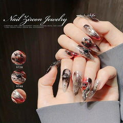 16pcs Halloween Spider Nail Charms Rhinestone 3D Alloy Skull Moon Cross Nail Gem