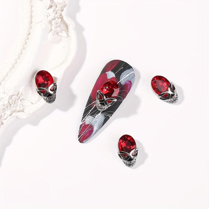 16pcs Halloween Spider Nail Charms Rhinestone 3D Alloy Skull Moon Cross Nail Gem