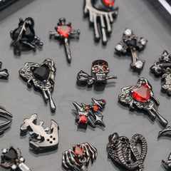 16pcs Halloween Spider Nail Charms Rhinestone 3D Alloy Skull Moon Cross Nail Gem