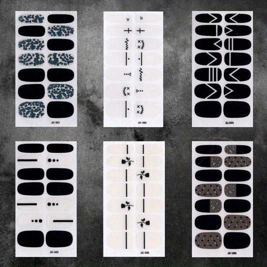 6 Sheets Geometric Line Nail Polish Stickers with 3 Nail Files