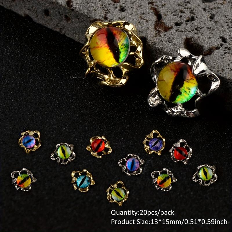 20pcs Cat Eye Nail Charms Rhinestones Decorations Reflective Glitter Gems